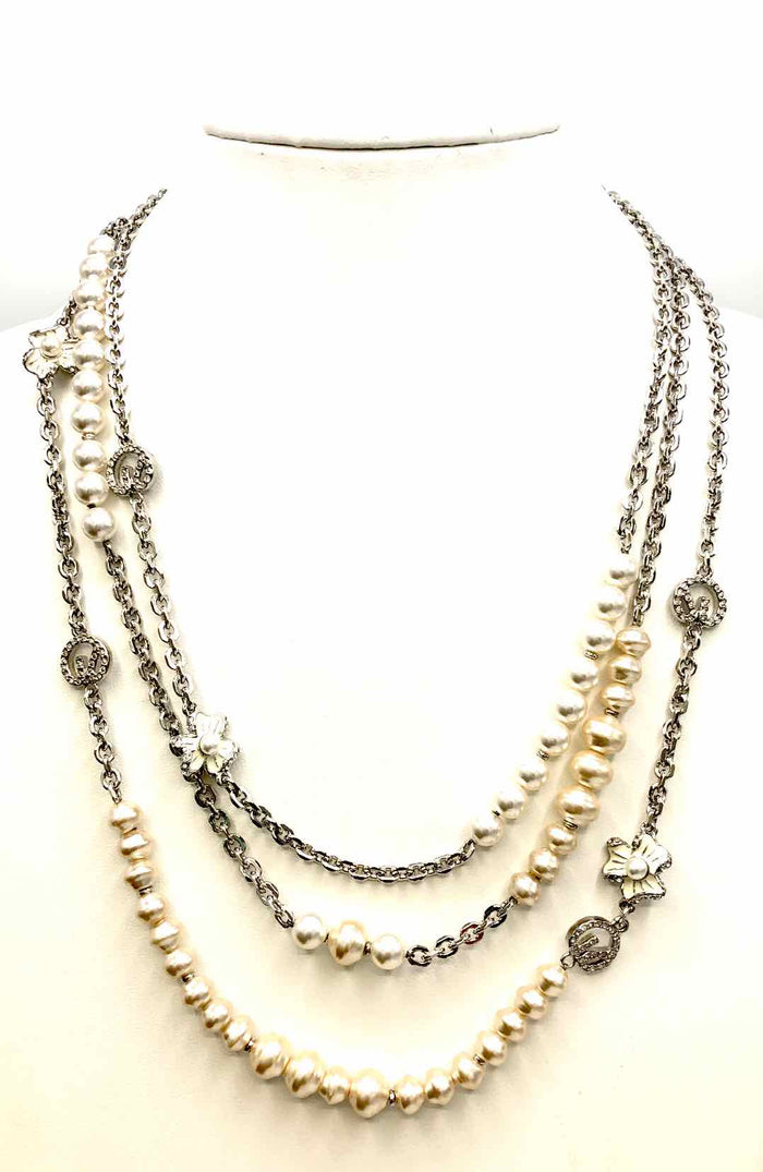 ST. JOHN Silvertone White Crystal from Swarovski "Pearl" 3 Strands Necklace