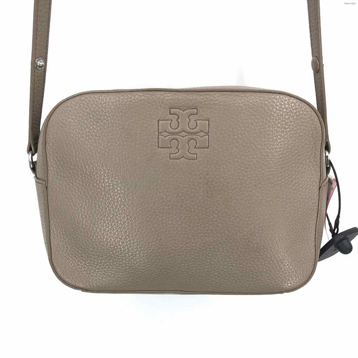 TORY BURCH Gray Pebbled Leather Pre Loved AS IS Crossbody Purse