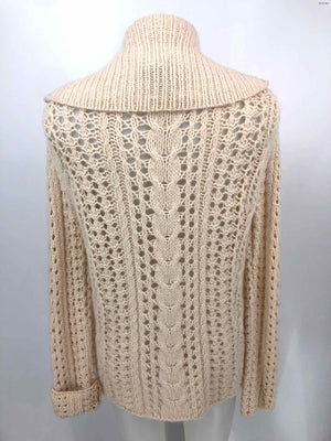 NICOLE FARHI Cream Wool Blend Open Weave Zip Front Cardigan Sweater