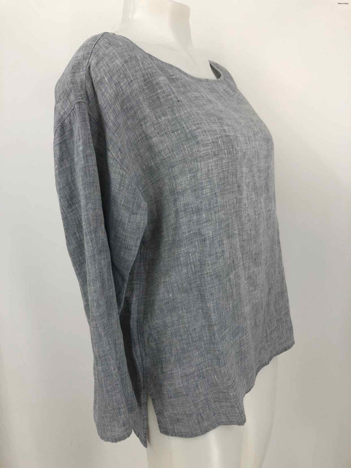 EILEEN FISHER Blue Gray Organic Linen 3/4 Sleeve Size SMALL (S) Top