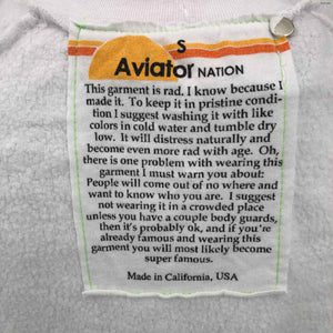 AVIATOR NATION White Blue Multi Cotton Blend Word Print Crop Size SMALL (S) Top