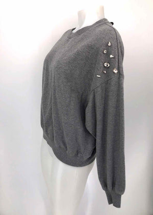 CLARE V Gray Cotton Blend Rhinestone Sweatshirt Size X-LARGE Top