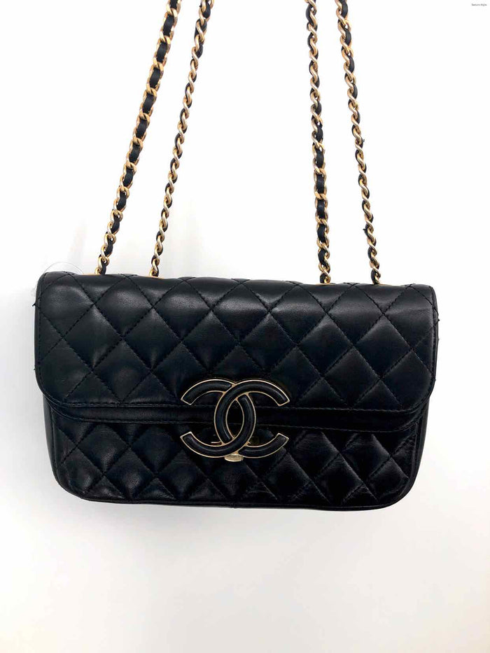 CHANEL Black Gold Leather Pre Loved AS IS Chain Strap Quilted Convertible Purse