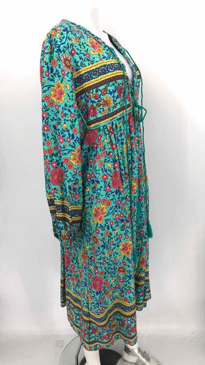 R. VIVIMOS Blue Green Pink Multi Floral Maxi Length Size 8/10 (M) Dress