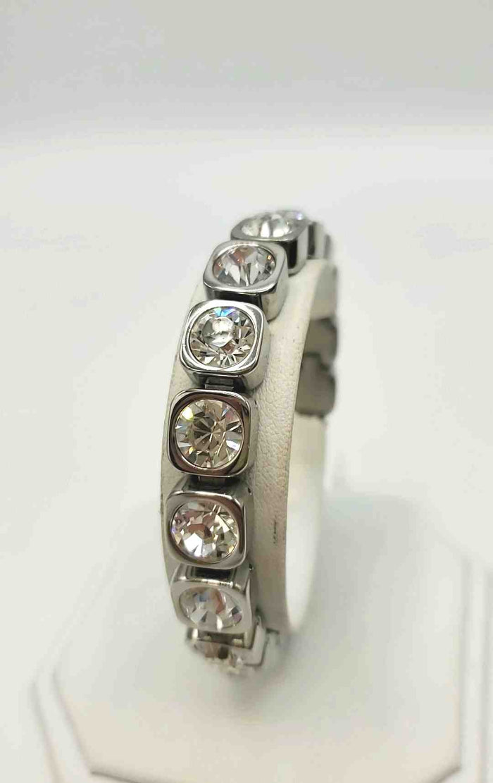 DYRBERG/KERN Silvertone Clear Stainless Steel Crystal Bracelet