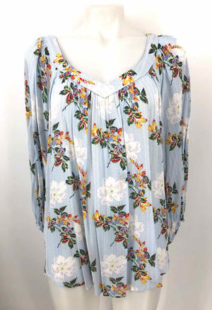 MAEVE - ANTHROPOLOGIE Lt Blue Green Multi Floral Print Long Blazer Top