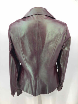 LAFAYETTE 148 Burgundy Iridescent Leather Hook Closure Blazer Jacket