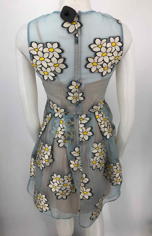 RED VALENTINO Lt Blue White Floral Sleeveless Size X-SMALL Dress