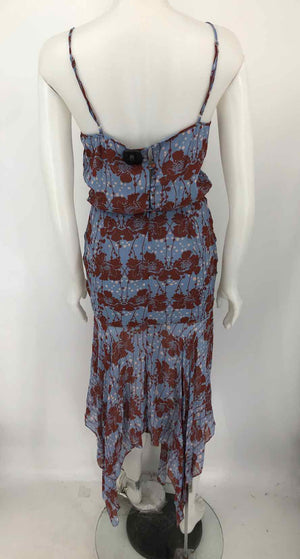 KARINA GRIMALDI Terra Cotta Blue & Pink Floral Ruched Size X-SMALL Dress