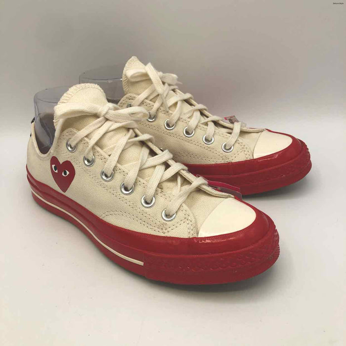 CONVERSE PLAY COMME des GARCONS Off White Red Canvas Low Top Sneaker Shoes