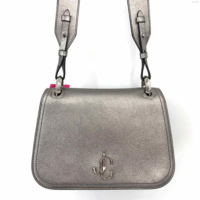 JIMMY CHOO Silver Pebbled Leather Pre Loved Metallic Crossbody Purse