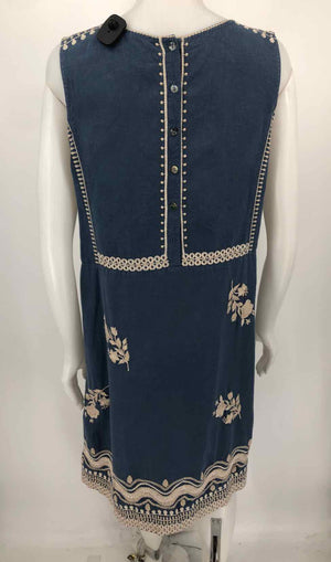 JOHNNY WAS Blue Beige Linen Embroidered Sleeveless Size LARGE  (L) Dress