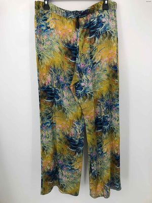 PETER COHEN Yellow Blue Multi Silk Abstract Floral Size MEDIUM (M) Pants