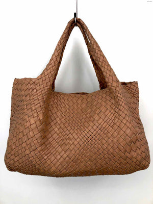 FALOR Tan Leather Woven Pre Loved Tote Purse