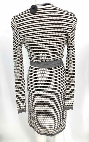 DVF - DIANE VON FURSTENBERG Black & White Brown Knit Longsleeve Wrap Dress