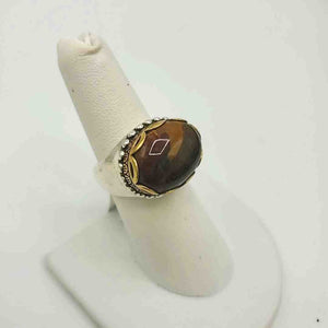 Brown Sterling Silver Natural Stone Textured SZ 7 Ring SS