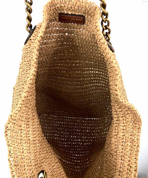 KURT GEIGER Tan Brown Gold Straw Woven Tote Purse