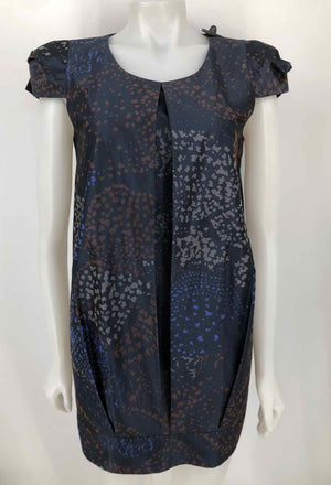 SITA MURT Navy Brown Cotton Blend Print Mini Size MEDIUM (M) Dress