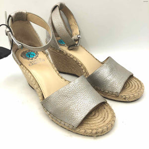 VINCE CAMUTO Silver Beige Leather Upper Espadrille Wedge Shoe Size 7-1/2 Shoes