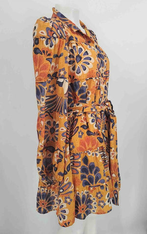 FARM RIO Gold Purple Multi Print Button Up Size SMALL (S) Dress   ReturnStyle