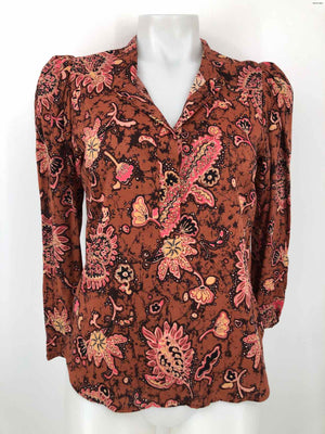 A.L.C. Brick Red Pink Batik Print 3/4 Sleeve Size 0  (XS) Top