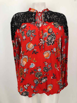 DESIGUAL Red Black Multi Print Longsleeve Size X-LARGE Top