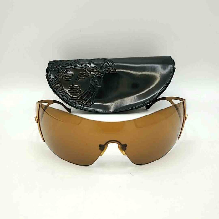 VERSACE Bronze Goldtone Pre Loved Shield Sunglasses w/case