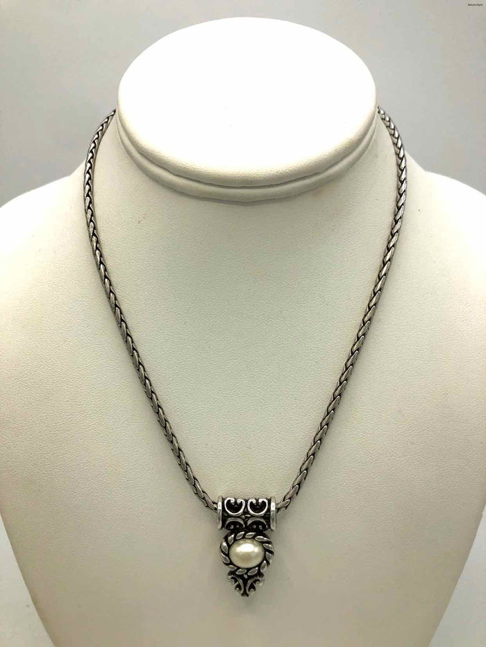 BRIGHTON Silvertone Goldtone "Pearl" Reversible Pendant on Chain Necklace