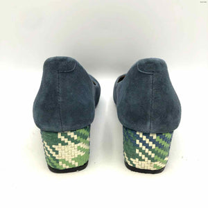 JASPER & JEERA Navy Green & White Suede Woven Trim Heels Shoes