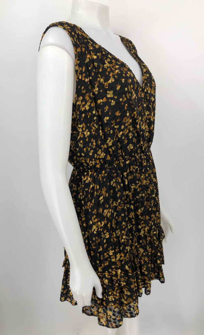 RAMY BROOK Black Yellow Velvet Print Tank Size 6  (S) Dress