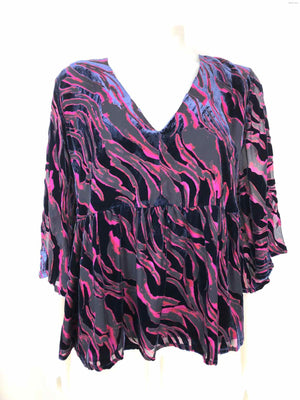 JADE by Johnny Was Navy & Black Fuchsia Velour Burnout Size X-LARGE Top