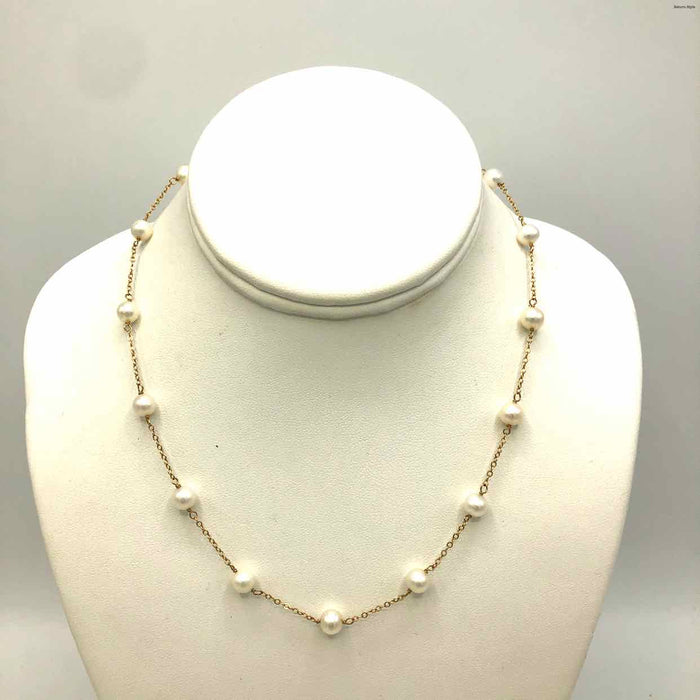 White 14K Gold Pearl Station Necklace 17" 14k-Necklace