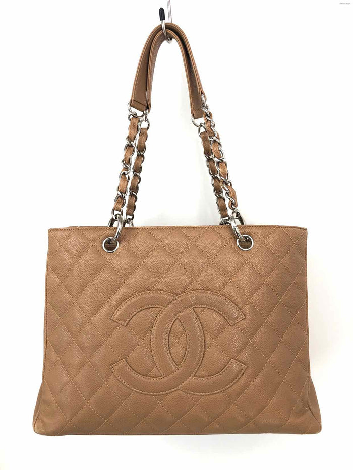 CHANEL Tan Silver Caviar Leather Purse