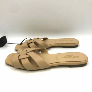 YSL - YVES ST LAURENT Beige Leather Made in Italy Mule Sandal Shoes
