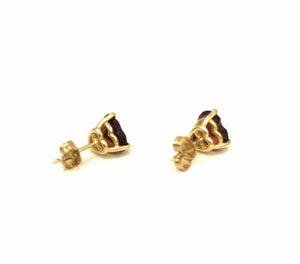 Goldtone Red Garnet Pre Loved Heart Studs 14k-Earring