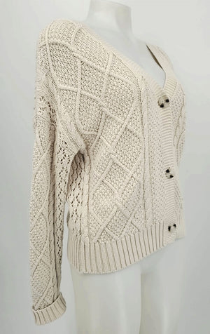 EVEREVE Beige Cotton Cable knit Cardigan Size SMALL (S) Sweater