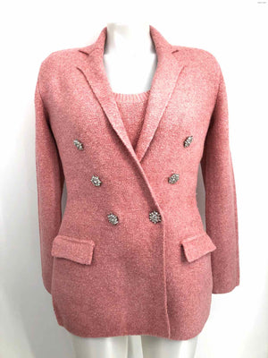 EXPRESS Pink Silver Cotton Blend Rhinestone Buttons Blazer & Sweater Jacket Set