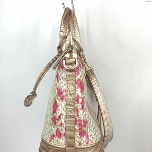 BRAHMIN Beige Pink Embossed leather Dyed Print Tote w/Adjustible Strap 11" Purse