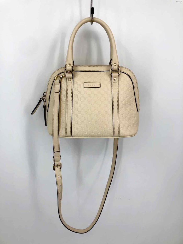 GUCCI Ivory White Gold Leather Excellent Condition Monogram Satchel Purse