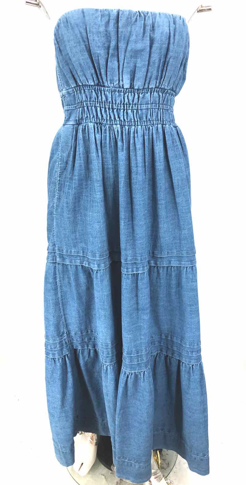 ANTHROPOLOGIE Blue Denim Strapless Maxi Size SMALL (S) Dress