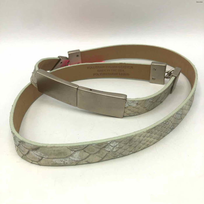 ST. JOHN Cream Silver Leather Snake print Belt