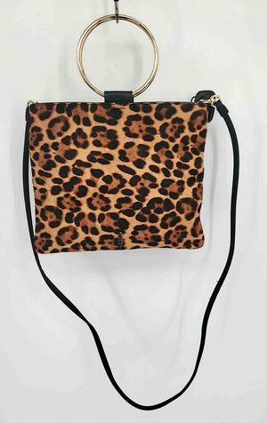 THACKER Brown Black Gold Leather & Fur Leopard Handbag w/Long Strap Purse