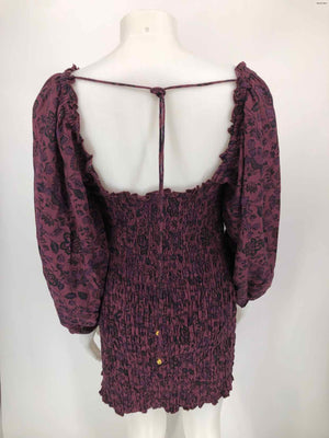 FREE PEOPLE Burgundy Black Floral Puff Sleeves Size SMALL (S) Dress