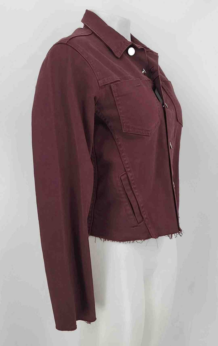 L'AGENCE Burgundy Silver Cotton Blend Frayed Hem Buttons Jacket
