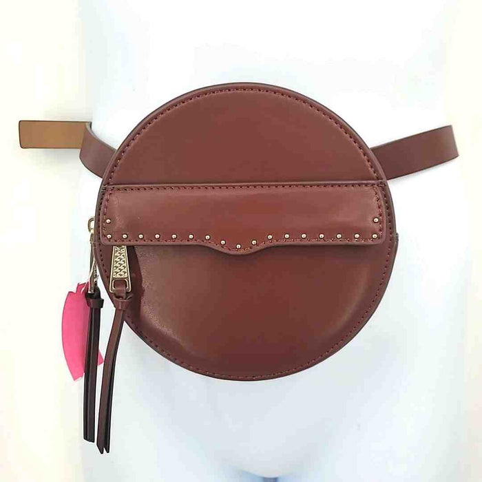 REBECCA MINKOFF Burgundy Gold Leather Round Sling One Strap Purse