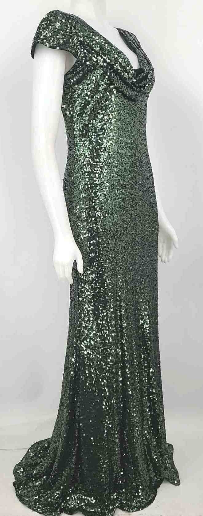 BADGLEY MISCHKA Dk Green Sequined Maxi Length Size 12  (L) Dress