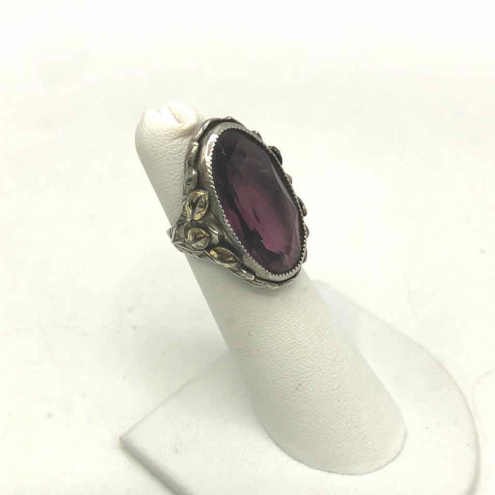 Purple Goldtone Amethyst Pre Loved Leaf Oval ss Ring sz5.5
