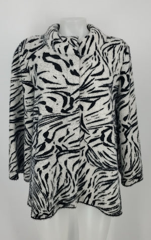 JOSEPH RIBKOFF White Black Furry Zebra Print Longsleeve Jacket