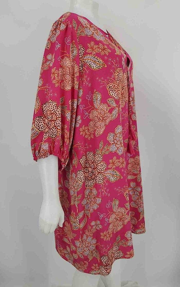 johnny was pink dress JOHNNY WAS Pink Beige Multi Silk Print 3/4 Sleeve Size LARGE (L) Dress