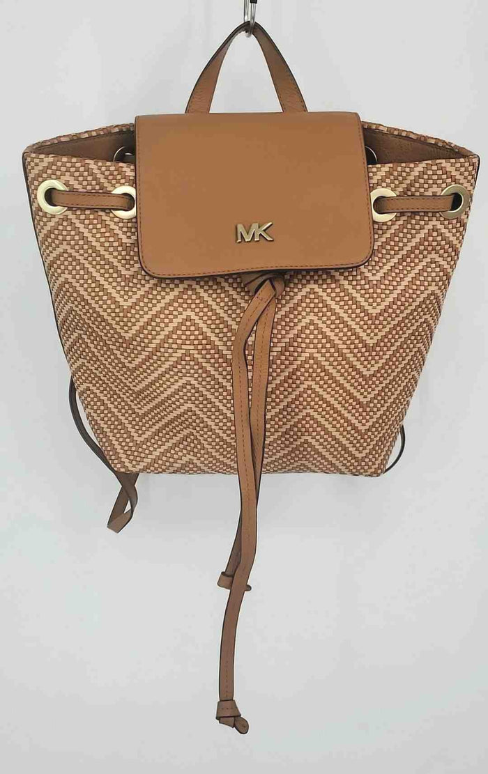 MICHAEL KORS Tan Beige Leather Pre Loved Woven Medium Backpack